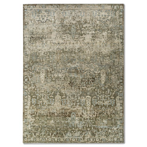 Alfombras de Lana Anudadas a Mano Erbe Green AKWL-3136, Estilo Boho para Adolescentes, Rectangulares, con Medallón Abstracto, para Entrada, Sala de Estar y Hogar - Product Image 1