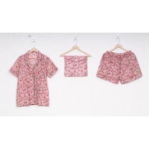 Ropa de dormir informal con estampado Floral de animales para mujer, camisa térmica de media manga de algodón 100%, pantalones cortos, azul cielo encantador para el verano - Product Image 3