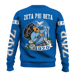 Zeta Phi เสื้อสเวตเตอร์คอกลมสีฟ้า1920สำหรับผู้หญิงเสื้อสโมสรกรีกปักแบบสวมหัว - Product Image 2