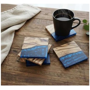 Handmade Blue <b>Epoxy</b> Resin River Coasters Set Natural Wood Drink Coasters with Matching Holder for Dining <b>Table</b> Decoration - Product Image 3
