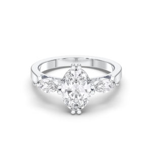 2.40 carats F-G/VS Lab Grown Marquise & Oval Cut Diamond 3 Stone Prong Set Bague de fiançailles en argent pour femme - Product Image 3