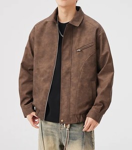 Veste à col rabattu personnalisée avec fermeture éclair pour hommes, tendance, vente en gros, vestes en peau de mouton, qualité supérieure, veste élégante et tendance - Product Image 4