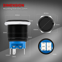DaierTek 22mm IP65 1NO 1NC 5 Pin Saklar Tombol Tekan Logam Hitam Tahan Air Dengan LED Biru 12V untuk Mobil