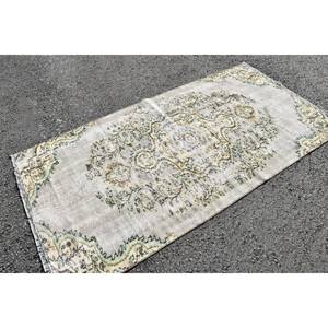 Tapis traditionnel en laine beige gris 3.7 X 7.1ft Design patchwork turc vintage pour décor de salon Rectangle couloir Latex 4m - Product Image 2