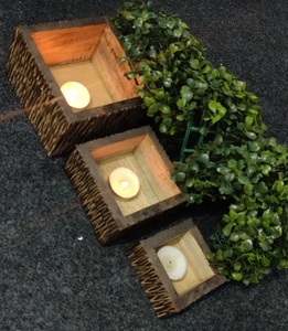 เชิงเทียนเทียนทีไลท์ไส้ขี้ผึ้งทำจากไม้ธรรมชาติทำด้วยมือปรับแต่งได้เสาเล็กๆโลหะวินเทจ - Product Image 2