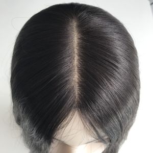 Perruque juive en <span class=keywords><strong>cheveux</strong></span> humains certifiée casher, <span class=keywords><strong>cheveux</strong></span> européens Remy blonds avec mèches, base en soie, topper kippa - Product Image 4