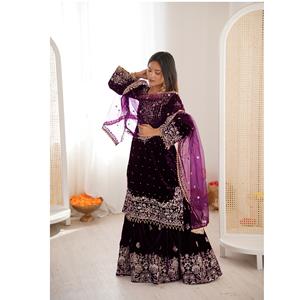 Costume Sharara en velours de viscose lourd entièrement cousu pour femmes, haut Sharara indien pour la vente à l'exportation - Product Image 1