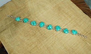 Blue Turquoise Sterling Silver <b>Bracelet</b> Adjustable Gemstone December Birthstone Handmade Jewelry Gift For Women - Product Image 2
