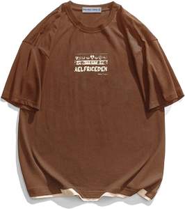 เสื้อยืดลำลองแนวสตรีทผ้าคอตตอน100% โลโก้ด้านหน้าทรงหลวมเข้ารูป - Product Image 1