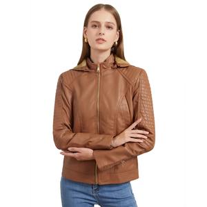 Automne hiver femmes grande taille peau de mouton veste en cuir à capuche fermeture éclair décontracté chaud manteaux toile coupe-vent épaissir vêtements d'extérieur - Product Image 3