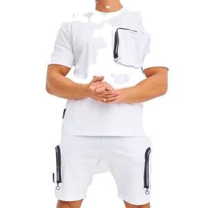 ชุดเซ็ตเสื้อผ้าลำลองฤดูหนาวสำหรับผู้ชาย ผ้าโพลีเอสเตอร์ 100% แบบเรียบ 2 ชิ้น ประกอบด้วยเสื้อยืดและกางเกงขาสั้น - Product Image 6