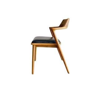 Silla de Comedor de Madera Maciza de Teca con Tapicería de Cuero, Diseño Moderno y Minimalista para Apartamentos, Comedores, Hoteles y Restaurantes - Product Image 3