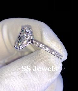 Bague de fiançailles Moissanite coupe poire pour femme avec diamant VVS Solitaire 10K or massif caché Halo anniversaire cadeau de mariage - Product Image 4