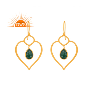 Best Selling Sterling Silver 18K Gold Plated <b>Green</b> Aventurine Quartz Gemstone Heart Shape Earring Demi Fine Jewelry Manufacturer - Product Image 1