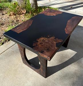 Table basse en résine noire en bois de noyer Burl, meubles en bois massif faits à la main avec grain de bois naturel, table de salon moderne de luxe - Product Image 1