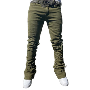 High Quality Men Camo Olive Green Custom Logo Elastic Waist Breathable <b>Waterproof</b> Jogger <b>Pants</b> <b>Cargo</b> Stacked Ripped for Man - Product Image 2