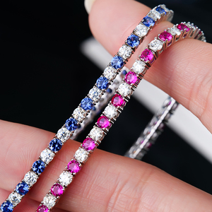 In Stock Wholesale Jewelry Colorful Lab Grown Blue Sapphire <b>Ruby</b> Corundum Gemstone Iced Vvs Moissanite Tennis <b>Bracelet</b> For Women - Product Image 1