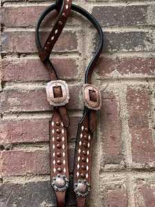 Top vente équitation à une oreille Western Headstalls meilleur prix cuir rond avec goujons en cuivre pour la course - Product Image 3