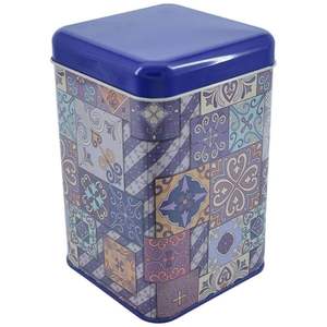 1.7L Slip Lid Purple Plaid Patterned Square Tin Box Recyclable Embossed for Food Candy Package-Plastic Paper - Product Image 3