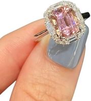 Bague Vintage Rose en Moissanite Taille Coussin 5 Grammes, Argent Sterling 925 Plaqué Platine, Sertissage à Griffes, Design Géométrique, Luxe et Présence