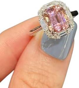 Vintage Pink Moissanite <b>Ring</b> 925 Sterling <b>Silver</b> Rhodium Plated Prong Setting Geometric Luxury <b>Statement</b> Jewelry - Product Image 2