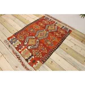 พรมวินเทจขนาดเล็ก 3.1x4.1 ฟุต (95x125 ซม.) พรมลายดอกไม้สีแดงแบบตุรกี - Product Image 1