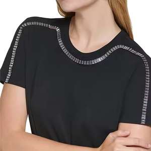 Transpirable hecho a medida hombres y mujeres negro relajado ajuste diamantes de imitación impreso camisetas casuales para la venta con cuello redondo por Boomer Sport - Product Image 2