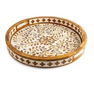 Meilleure vente cadeau de l'Aïd décor à la maison plateau en incrustation de bois prix abordable Design floral qualité supérieure thé café plateau de service de table - Product Image 3