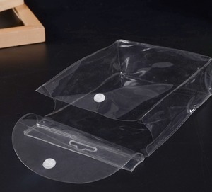 Clear PVC Hang Tag Stand Up Pouch Button Closure <b>Waterproof</b> Packaging Bag for Clothing Bedding Towels - Product Image 3