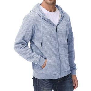 Sudadera con capucha de lana personalizada para hombre, con cremallera completa con estampado de hojaldre y logotipo bordado básico, material grueso mezclado de algodón 100% - Product Image 5