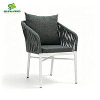 Chaise de salle à manger d'extérieur en corde d'oléfine avec cadre en aluminium, fauteuil tressé avec coussin pour café, restaurant, terrasse