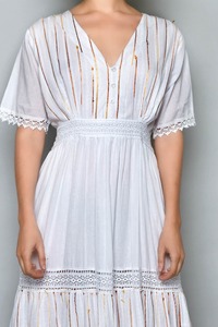 ชุดเดรสคาฟตันสำหรับผู้หญิงชุดเดรสแขนสั้นผ้าเรยอนเอวสูงสำหรับใส่ไปงานปาร์ตี้ใส่ลำลองตกแต่งด้วยลูกไม้สำหรับฤดูร้อน - Product Image 2