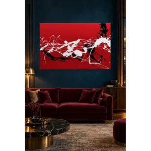 Impression sur toile Fida rouge avec abstrait abstrait de gouttes de peinture blanches et noires - Product Image 5