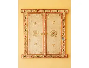 Hand gefertigte rustikale indische handgemachte Holzfenster Wand dekor Cottage Fenster für Home Office Dekor gemalt Jharokha