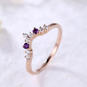 แหวนพลอยอเมทิสต์คุณภาพดีดีไซน์ใหม่หรูหราทองแข็งแหวนเพชรแท้ - Product Image 3