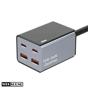 Cb/CCC/ETL/PSE/FCC/CE/ROHS/ukca/KCC 70 Wát điện cao Cắm và chơi USB PD multi-cổng gan sạc cho máy tính xách tay máy tính xách tay điện thoại máy tính bảng