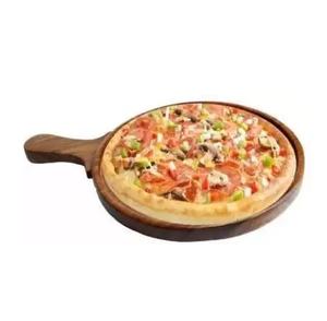 Grossiste Plateau de service à pizza rond en bois naturel avec poignée pour ustensiles de cuisine et pelures de service à pizza de table - Product Image 3