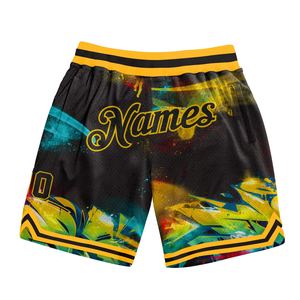 Industrie Direct Engro Sportswear Short de basket-ball authentique confortable motif graffiti personnalisé noir-or 3D - Product Image 1
