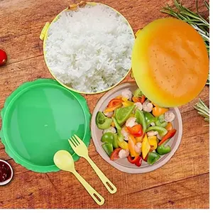 กล่องข้าวเด็กทรงเบอร์เกอร์ ขนาด 1000 มล. แบบเก็บความร้อน 3 ช่อง สีเหลือง ปลอดสารพิษ ป้องกันการรั่วซึม ผลิตจากพลาสติก สำหรับสั่งซื้อจำนวนมาก - Product Image 5