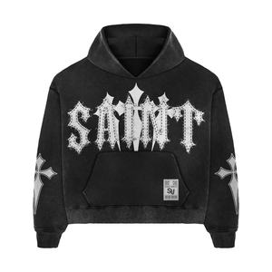 Conjunto de chándal de invierno desgastado lavado con ácido informal para hombre, chándal bordado de peso pesado, talla XL, logotipo personalizado, disponible para - Product Image 2