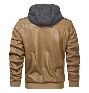 Blouson à capuche en cuir véritable pour homme, épais, à la mode, vente en gros - Product Image 5