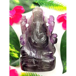 Sculpture artisanale de Ganesh en fluorite multicolore - Idole/Murti du Dieu Ganesha en cristaux et pierres précieuses - Reiki/Chakra/Thérapie - 3.5 - Product Image 1