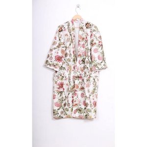 Peignoir d'été léger fait main indien style bohème en coton floral imprimé au bloc, kimono doux et respirant pour la détente - Product Image 1