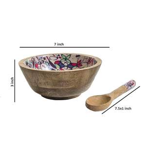 Bol de service en bois imprimé de haute qualité fabriqué à la main avec finition lisse pour ustensiles de cuisine élégants au prix de gros - Product Image 2