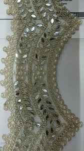 Ajuste de encaje de trabajo de espejo de diseñador con bordado de cuentas de perlas para decoración de vestido de borde de Sari artesanía y suministros de costura nupcial - Product Image 5