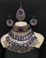 Ensemble de collier tribal afghan rose élégant avec cristaux carrés, collier ethnique fait à la main et boucles d'oreilles avec chaîne à perles