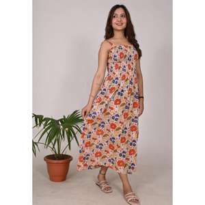 Boho เดรสสำหรับผู้หญิงทำด้วยมือผ้าฝ้ายเสื้อแขนยาวพร้อมบล็อกและพิมพ์ลายดอกไม้, ชุดลำลอง, ชุดเดรสสไตล์ชนเผ่าใส่สบาย - Product Image 1