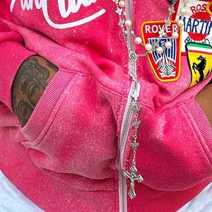 เสื้อฮู้ดแฟชั่นโอเวอร์ไซส์สำหรับทุกเพศเสื้อมีฮู้ดซักกรดพร้อมพลอยเทียมแนวสตรีท - Product Image 4