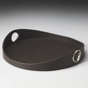 Plateau de service élégant en cuir noir pour support polyvalent avec cadre profond et doublure propre pour des arrangements de chambre luxueux - Product Image 4