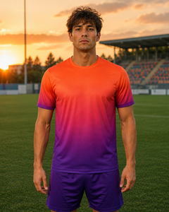 เสื้อฟุตบอลแบบไล่สีส้มม่วง ดีไซน์ลายพระอาทิตย์ตก ระบายอากาศได้ดี แบบซับลิเมชั่น สำหรับทีม ขายส่ง - Product Image 3